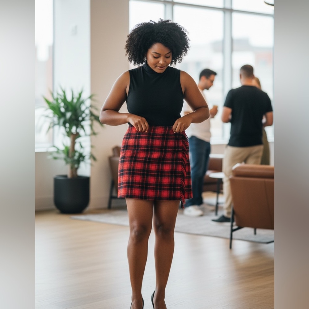 Loft Plaid Red and Black Women's split front Skirt
